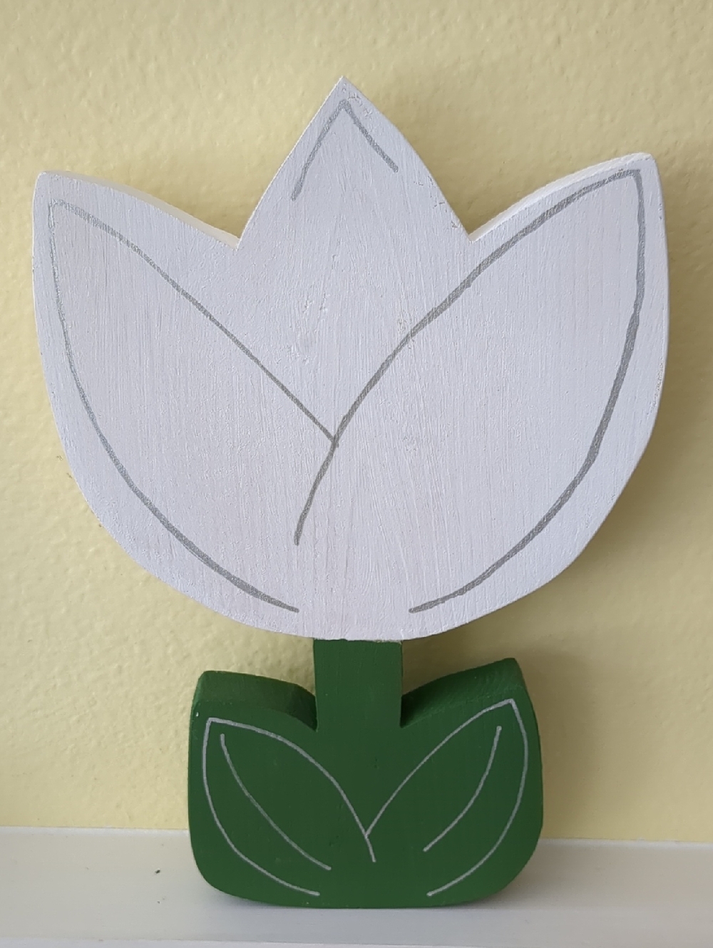 Hand Crafted White & Green Tulip Wooden  Accent